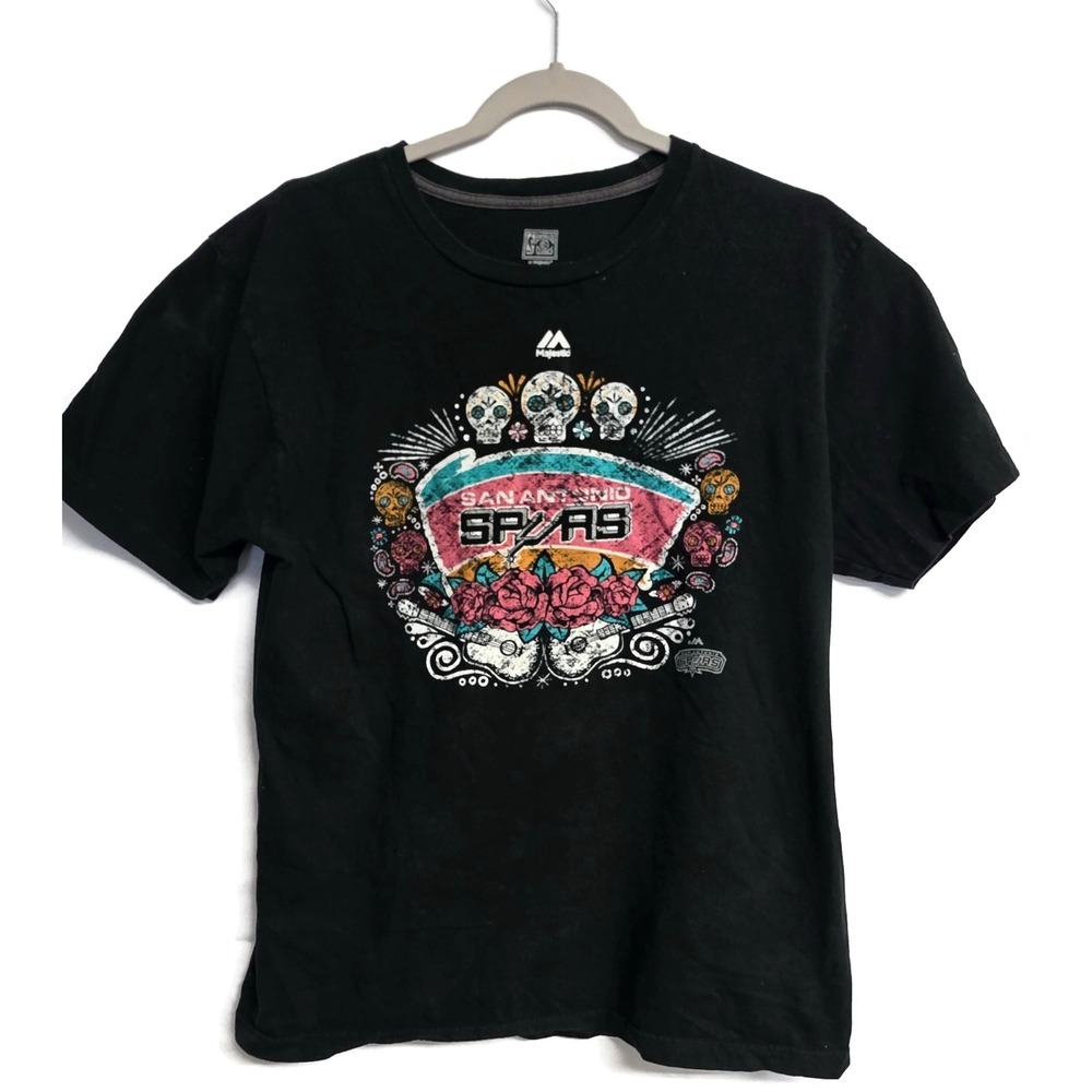 Majestic NBA San Antonio Spurs Sugar Skull Graphic T-Shirt Mens Large Black L